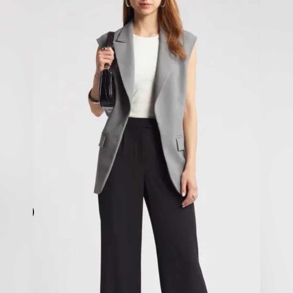 NWT Open Edit Longline Raw Shoulder Vest- Grey Mockingbird Heather